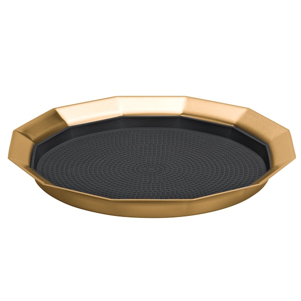 Paneled Tray with Removable Insert, 9"diameter, Stainless Steel, Vintage Gold